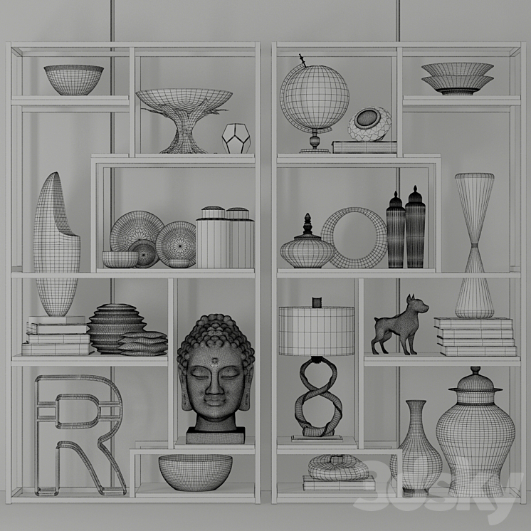Minimalist shelving with decor and accessories for design projects 7 3DS Max - thumbnail 2
