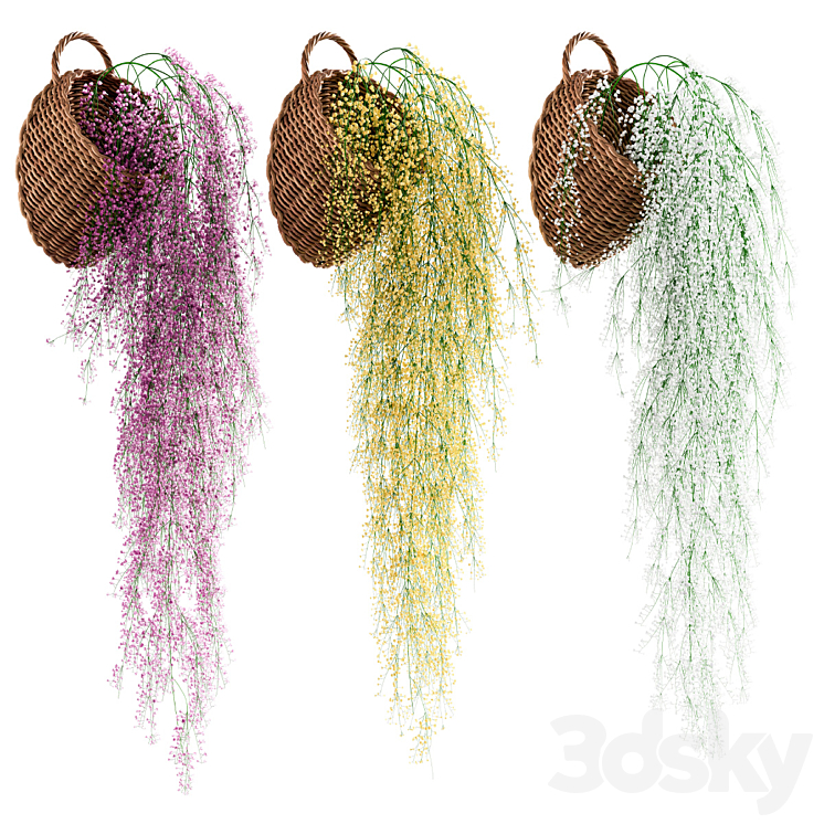 Hanging plants in wicker pots 3DS Max - thumbnail 1