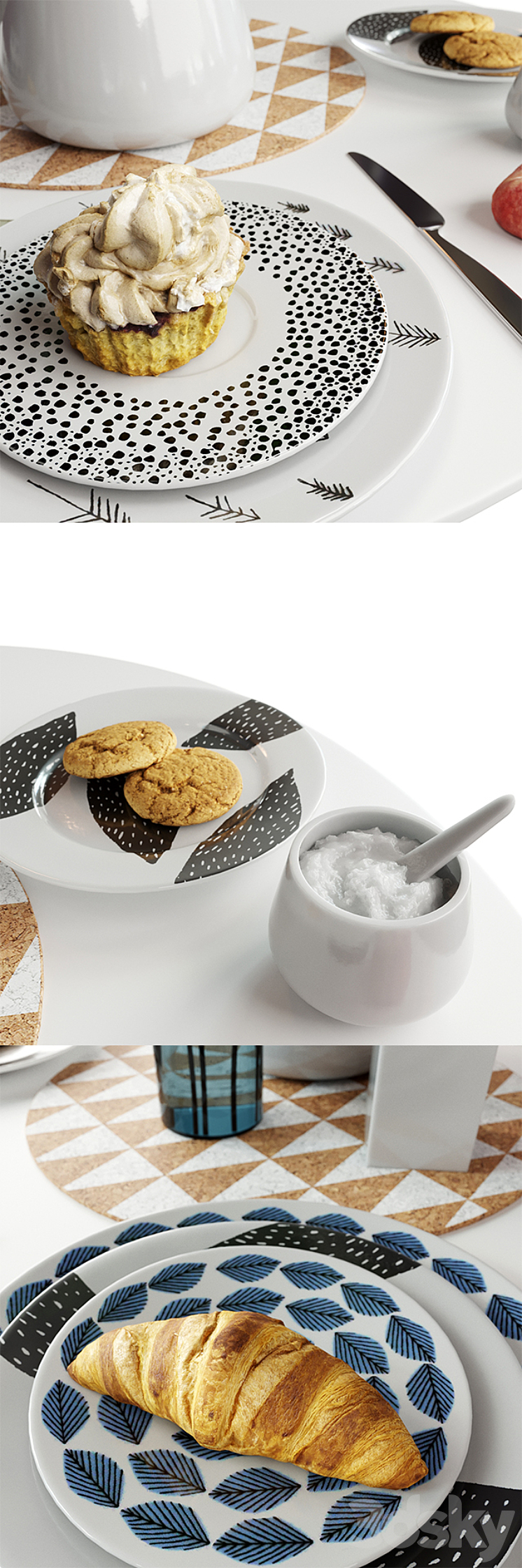 Set of dishes in Scandinavian style 3D Model