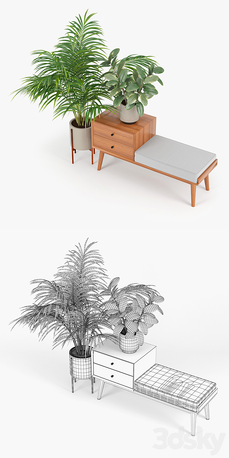 mid century storage bench acorn 3D Model