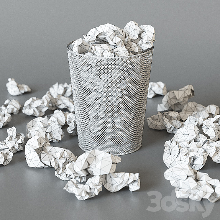 A trash can with papers 3D Model