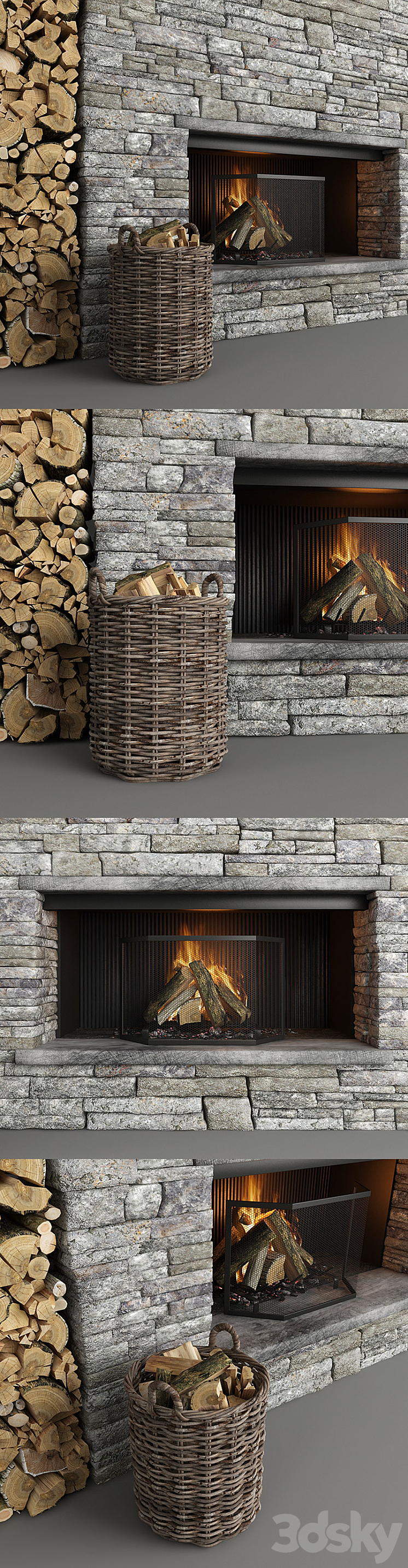 Fireplace and firewood 5 3D Model