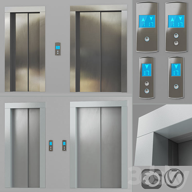 Doors with facings and post-call lift OTIS in 2 colors 3DS Max - thumbnail 1