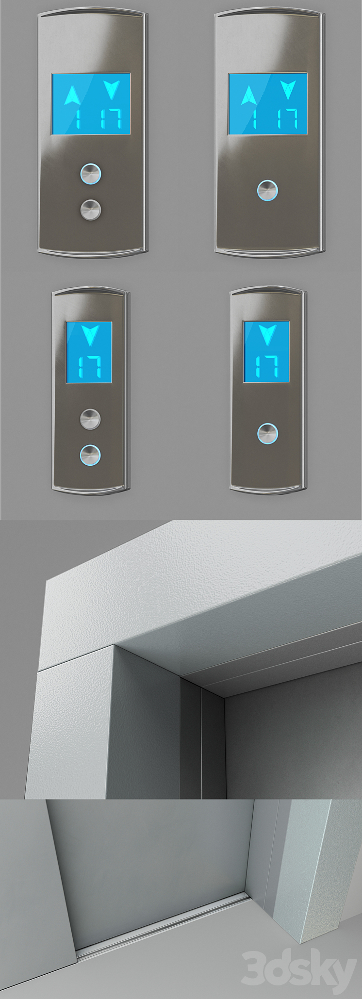 Doors with facings and post-call lift OTIS in 2 colors 3D Model