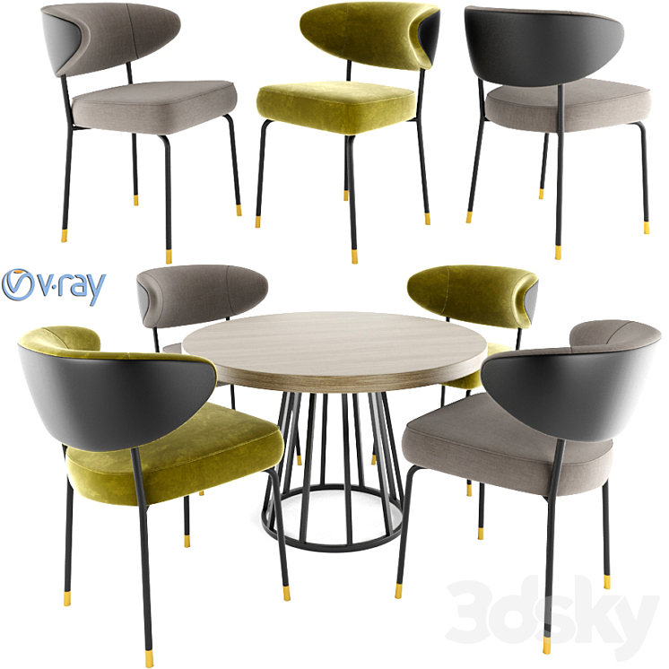Minotti Mills Low Chair With Round Table 3DS Max - thumbnail 1