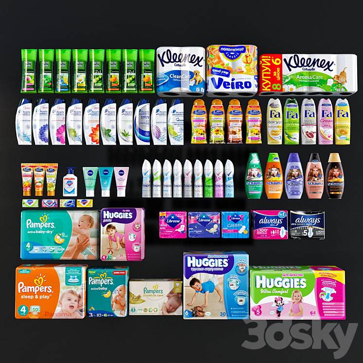 Shelving with hygiene products 3D Model