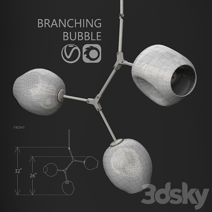 Branching bubble 3 lamps 3D Model