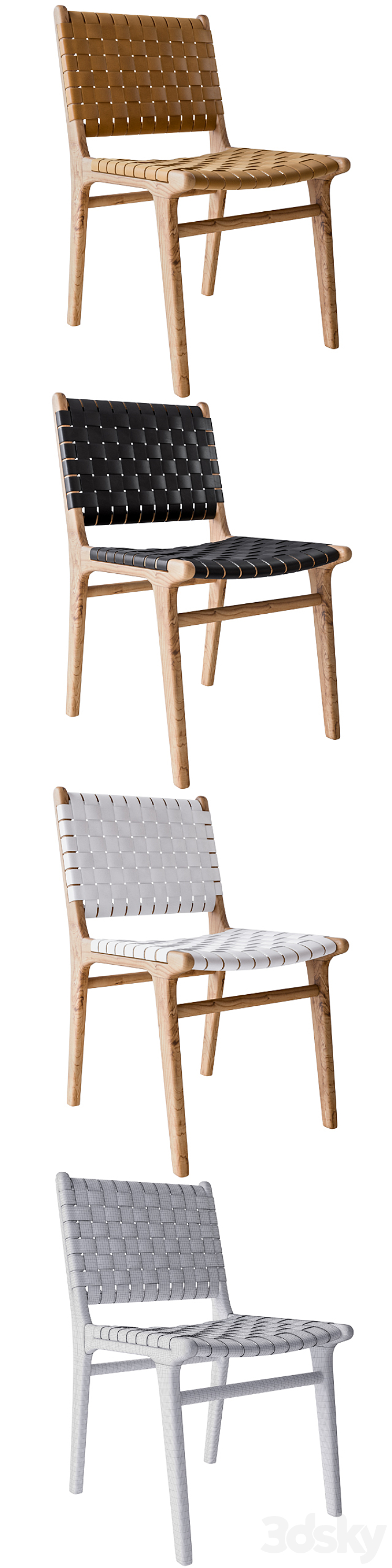 Flat and Leather Strapping Dining Chair and Stools 3D Model