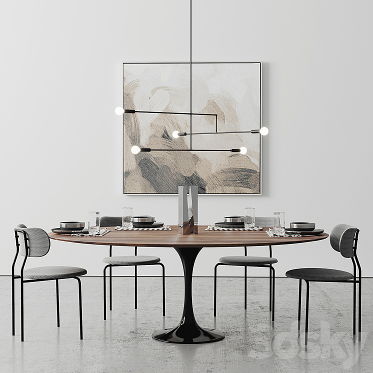 “Oval Tulip Dining Table 78 “”walnut set” 3DS Max - thumbnail 1