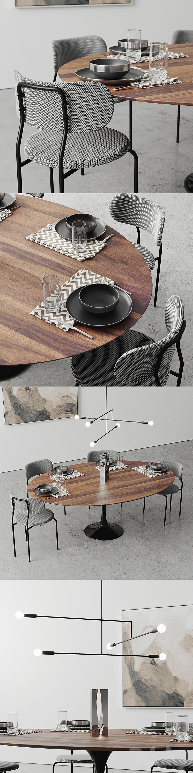 “Oval Tulip Dining Table 78 “”walnut set” 3DS Max - thumbnail 2