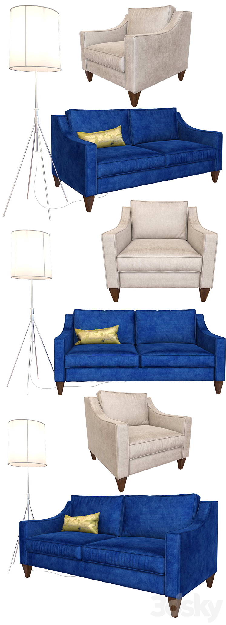 Paidge sofa Paidge chair and Adjustable Metal Floor Lamp 3DS Max - thumbnail 2