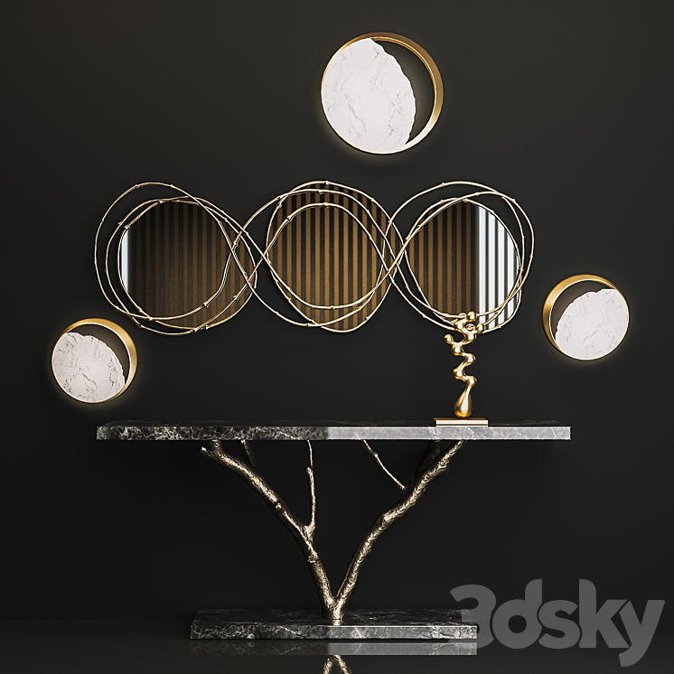 Ginger & jagger Primitive Console Vine Triptych Mirror Eclipse Wall Lamp