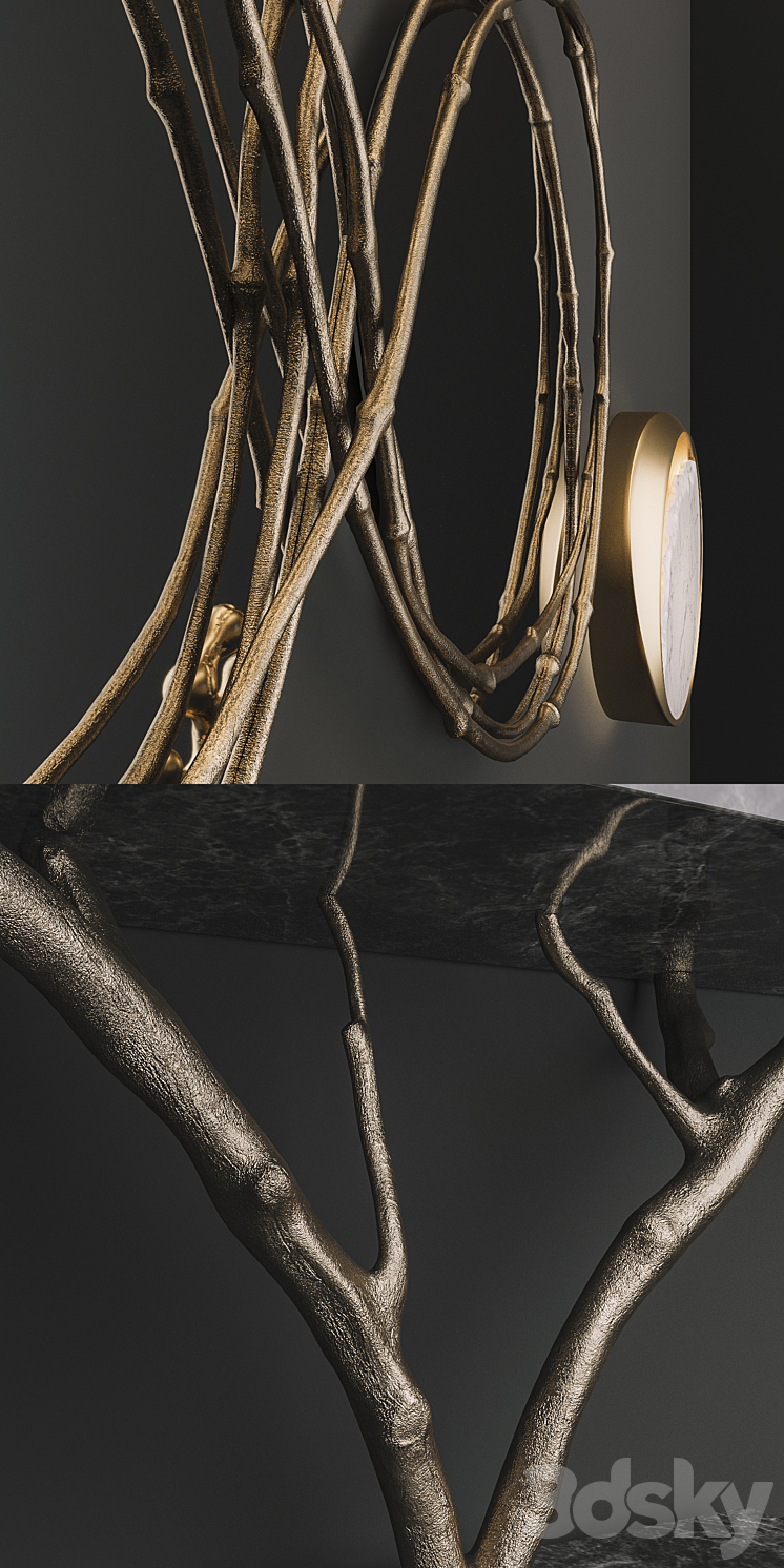 Ginger & jagger Primitive Console Vine Triptych Mirror Eclipse Wall Lamp 3D Model