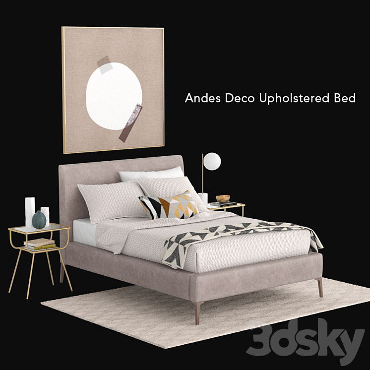 west elm Andes Deco Upholstered Bed 3DS Max - thumbnail 1