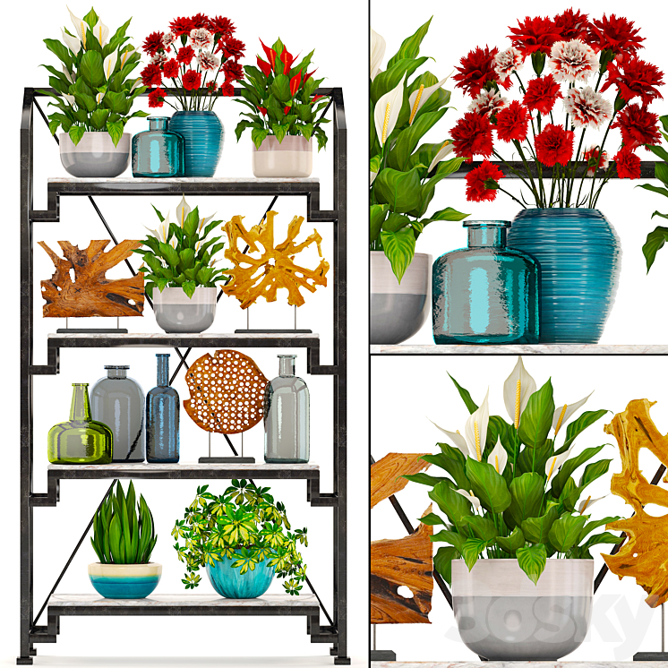 Decorative set. 8. Rack decor plants vase shelf with flowers Figurine 3DS Max - thumbnail 1