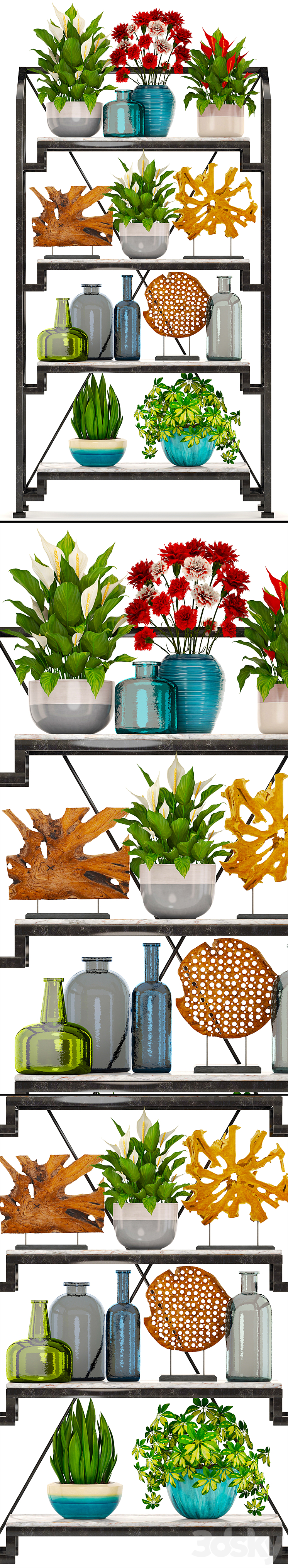 Decorative set. 8. Rack decor plants vase shelf with flowers Figurine 3DS Max - thumbnail 2
