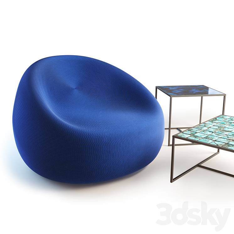 Paola Lenti Otto chair, Cocci table Arm chair 3D model