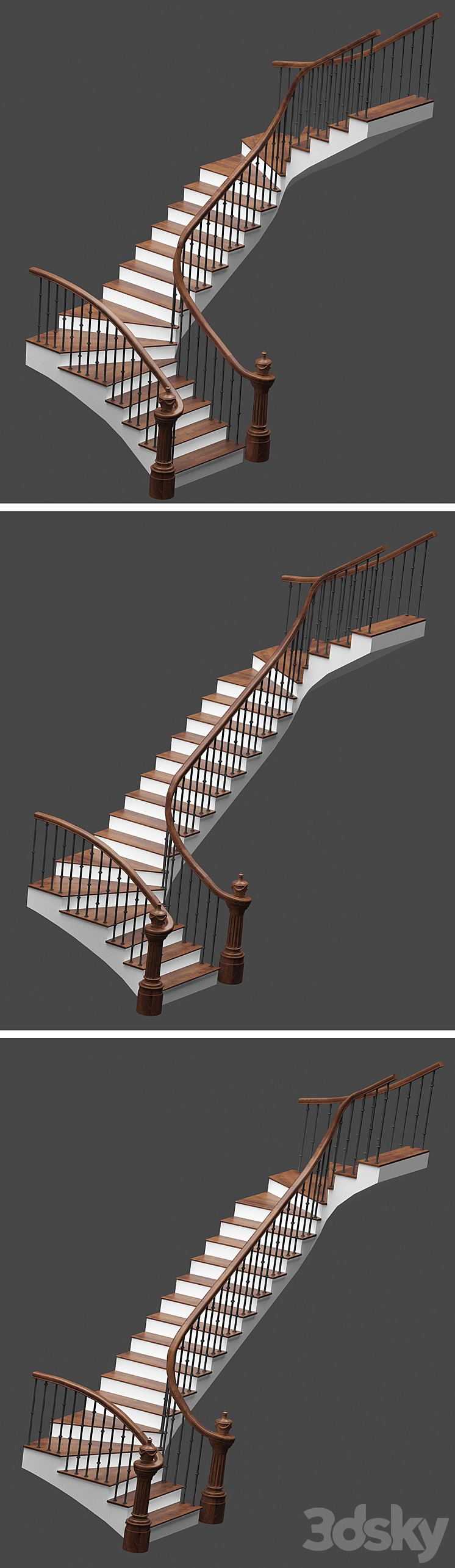 Set of stairs with 3 style 3D Model Free