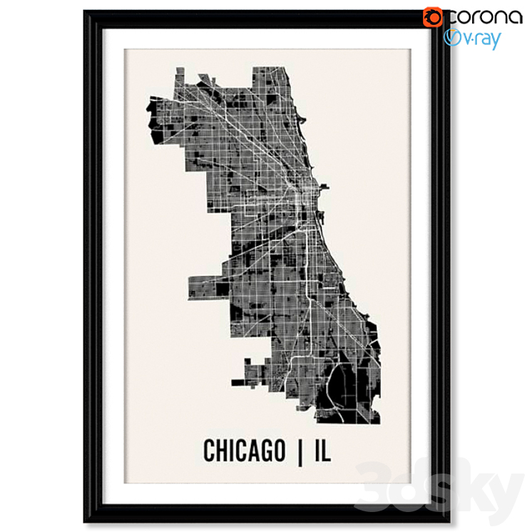 A series of posters with maps of cities and regions. 3D Model