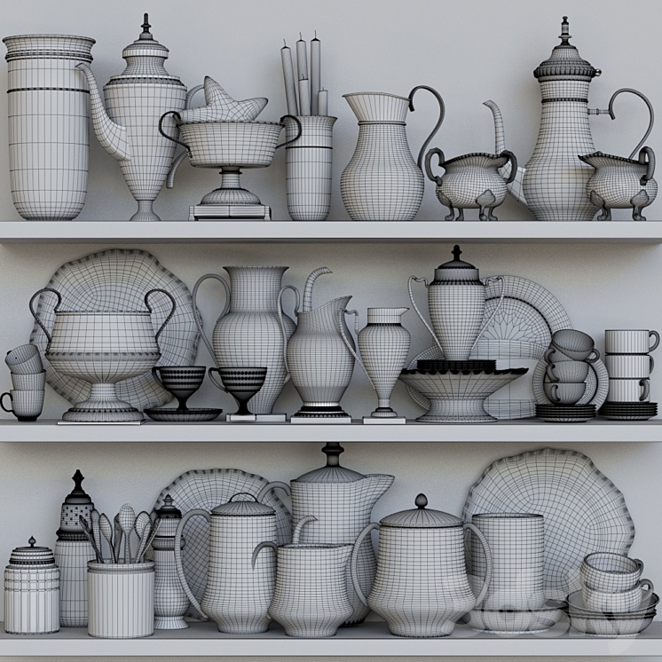 Classic crockery set with porcelain and gold leaf 3DS Max - thumbnail 2