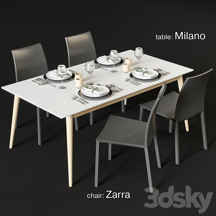 Dining table and chairs BoConcept Milano and Zarra 3DS Max - thumbnail 1