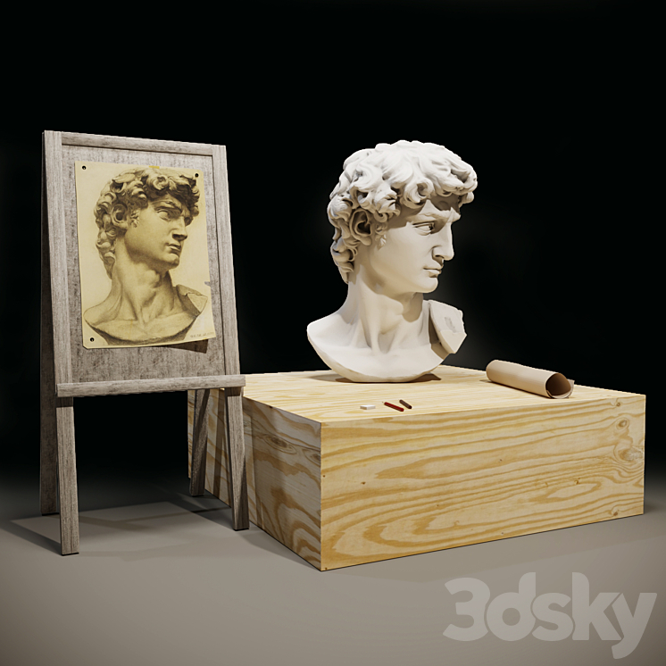 The head of David and the easel of the artist 3DS Max - thumbnail 1