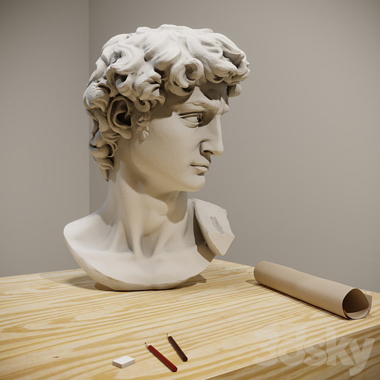 The head of David and the easel of the artist 3DS Max - thumbnail 2