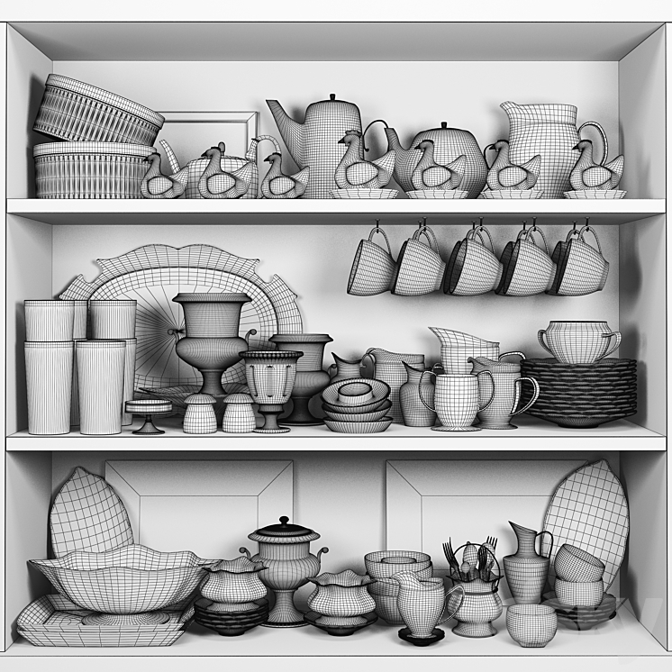 Decorative copper crockery set. Service 3D Model
