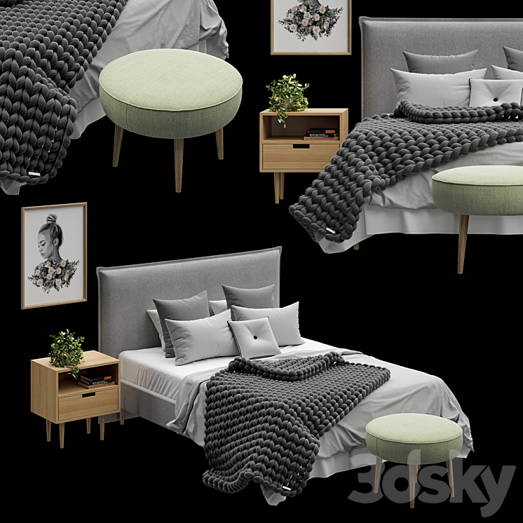 Scandinavian Bedroom Set 02 3DS Max - thumbnail 1