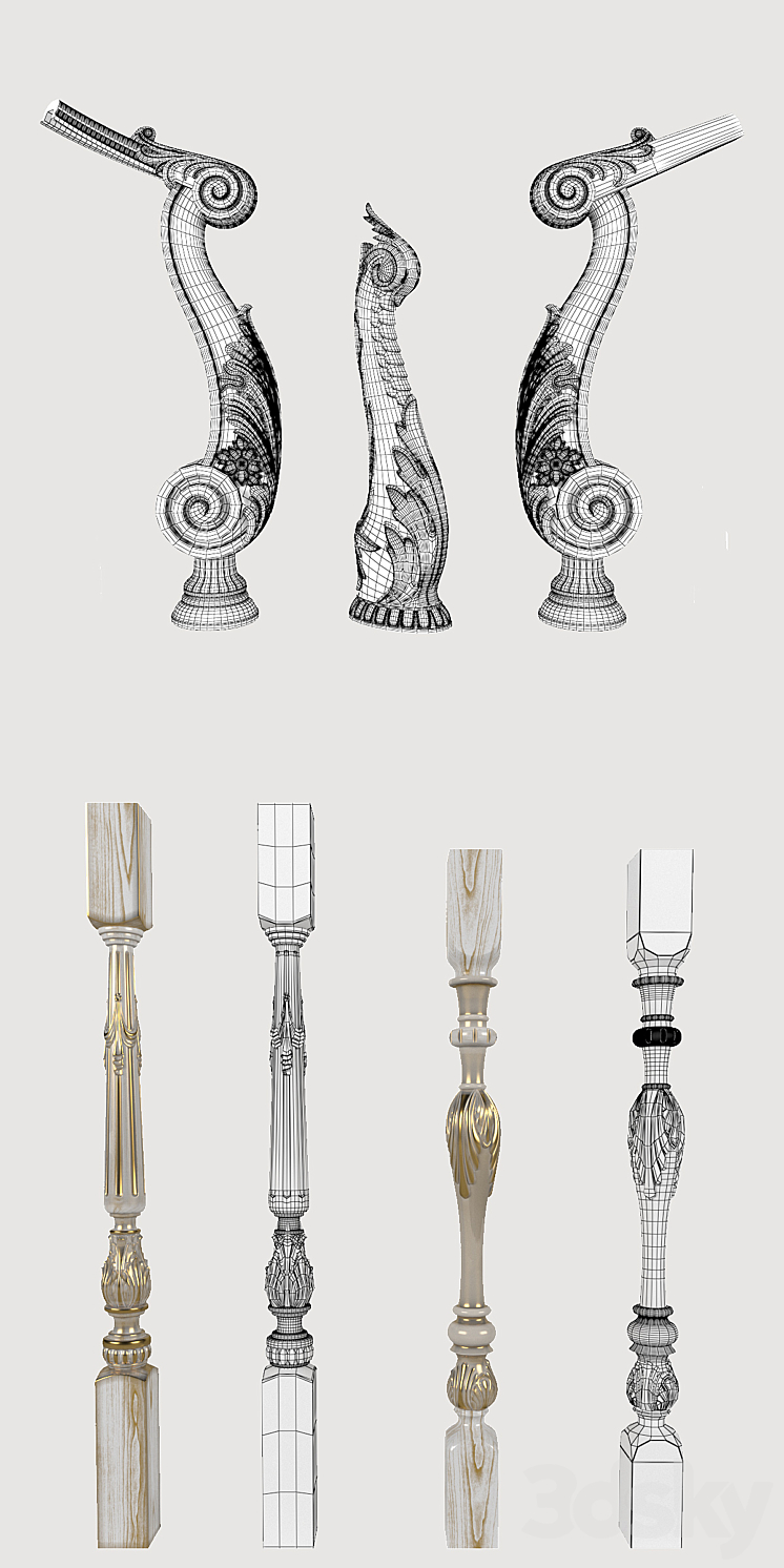 Pillars balusters for stairs. 3DS Max Model - thumbnail 2