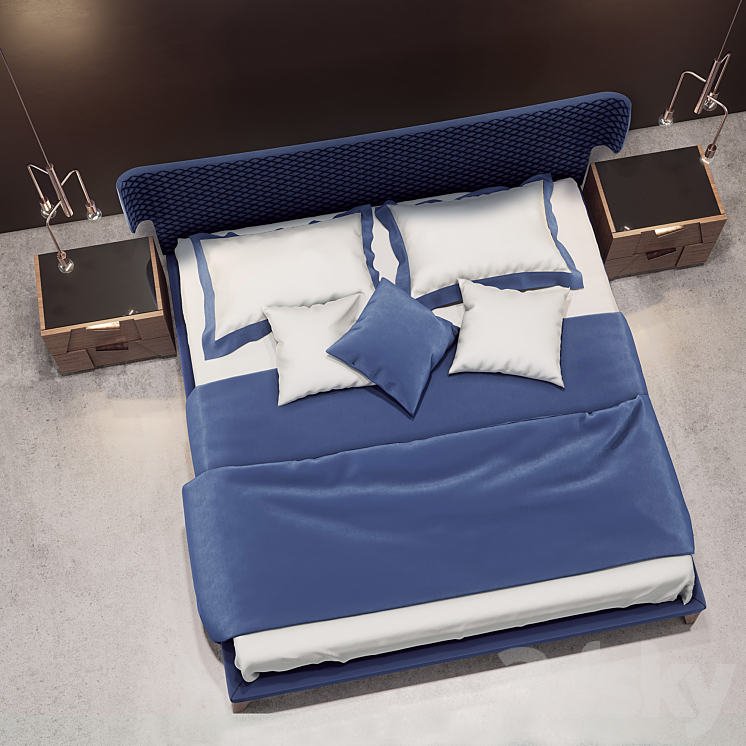 Bamax slash bed and nightstands 3DS Max - thumbnail 2