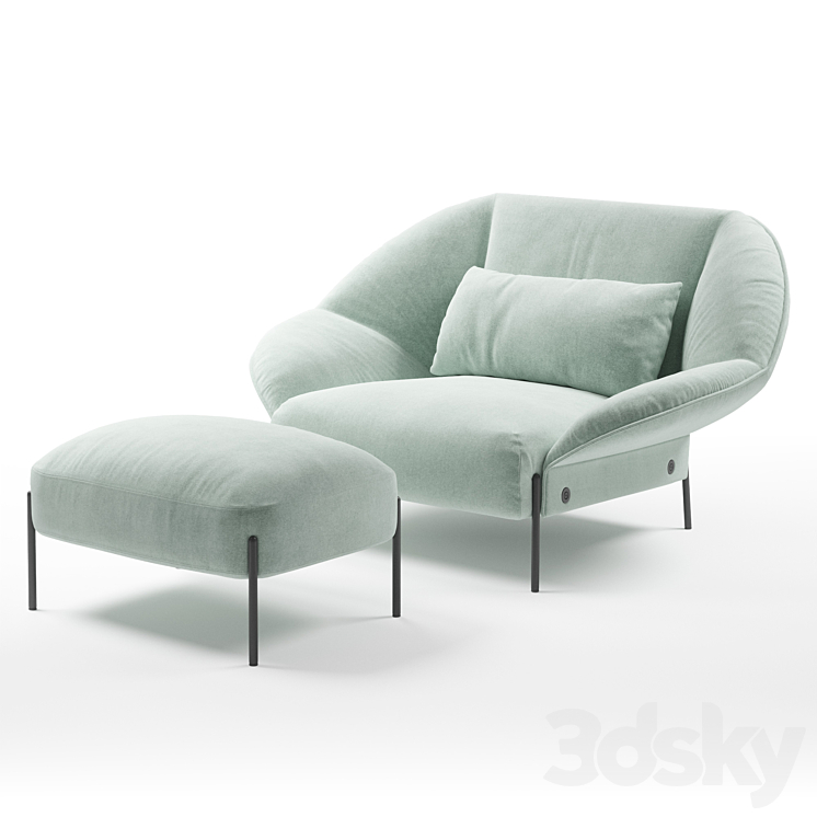 Ligne Roset Paipai armchair footstool 3DS Max - thumbnail 1