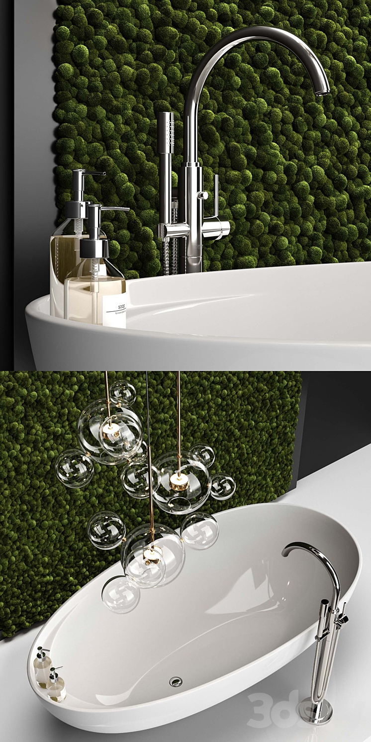 Bathroom set with moss 3D Model