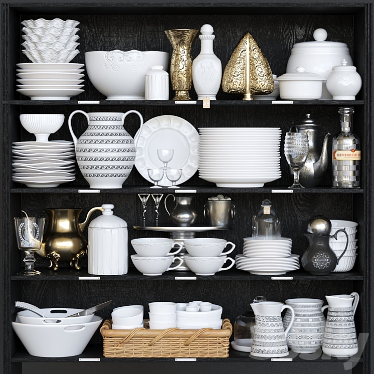 Wardrobe with dishes 4 3DS Max - thumbnail 1