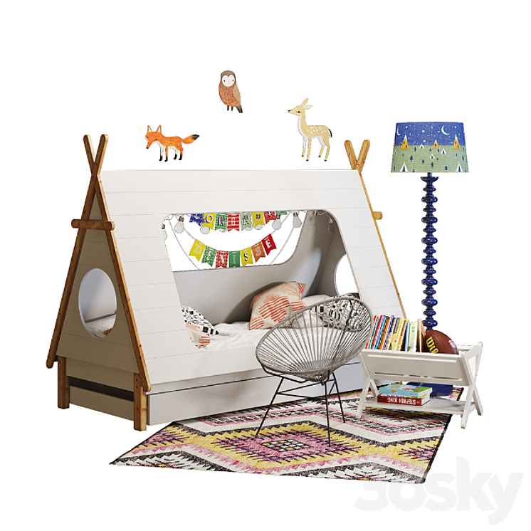 Domayne tee pee-bed with crate & barrel decor 3DS Max - thumbnail 1