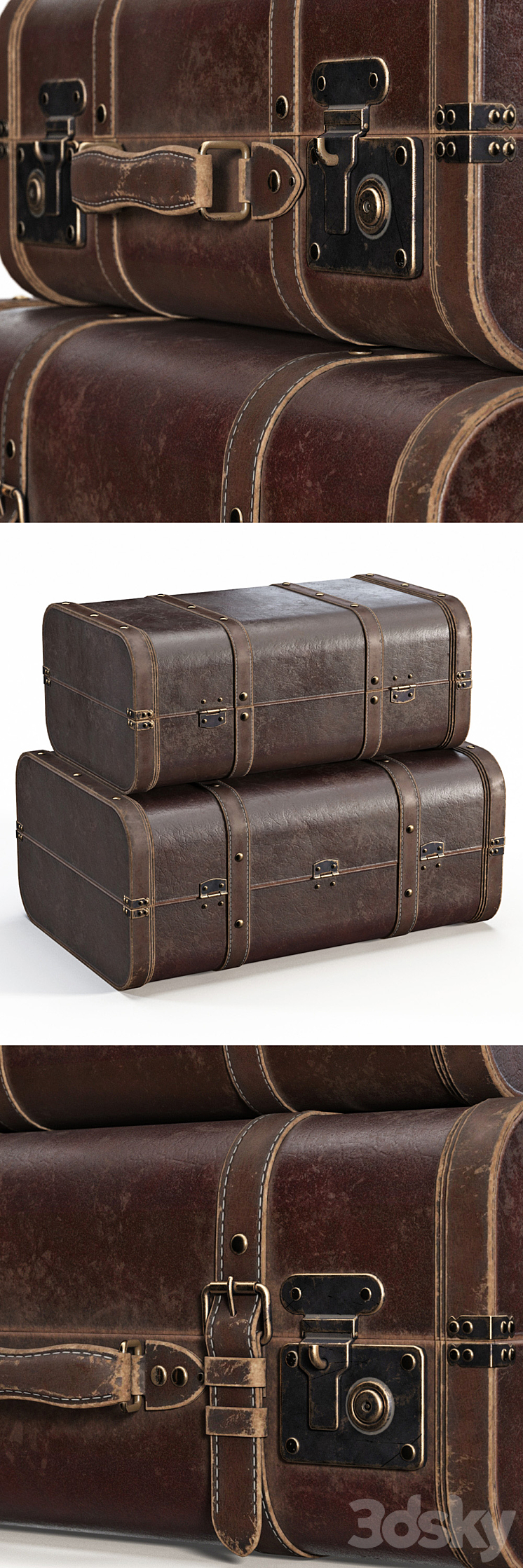 Brown Vintage Suitcases 3DS Max - thumbnail 2