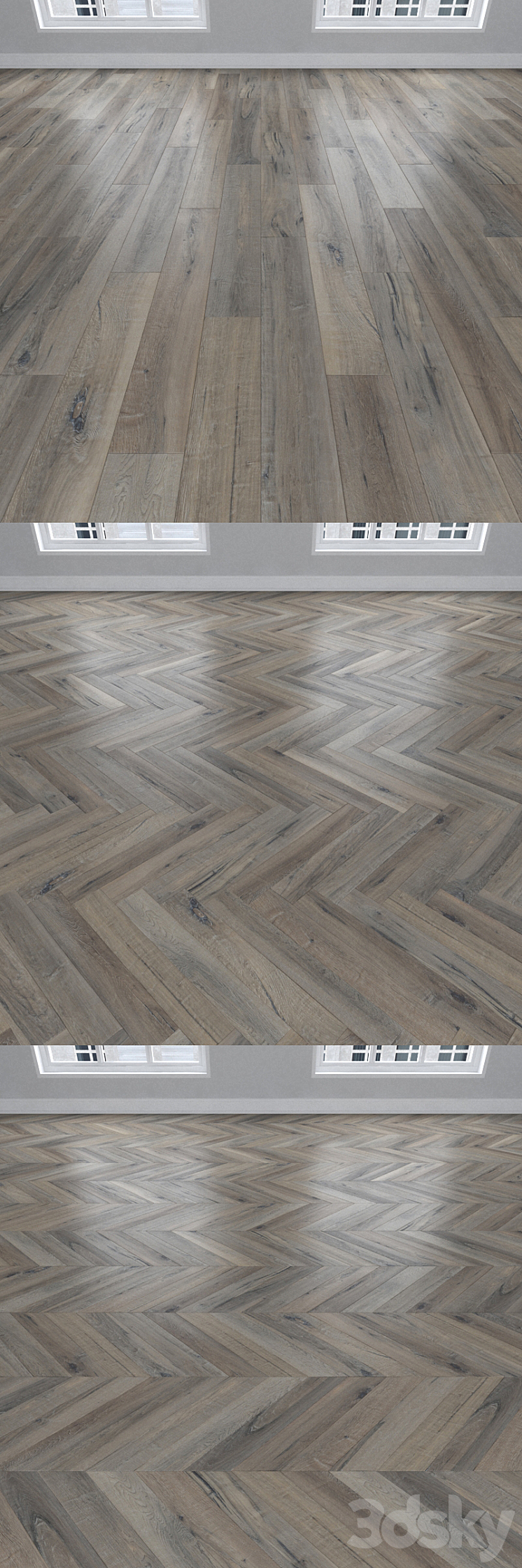 Parquet Maple 3 types: herringbone linear chevron. 3D Model