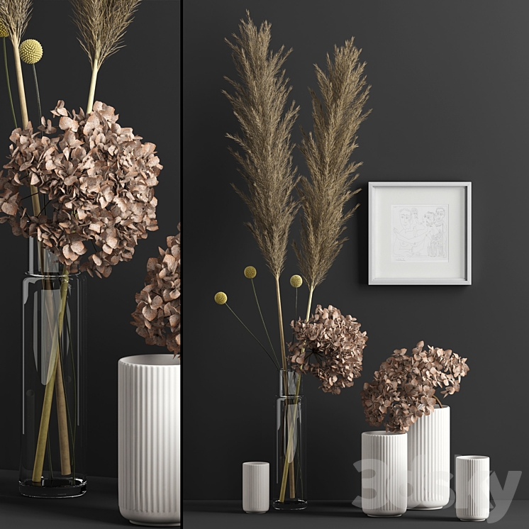 Decor with dry flowers 3DS Max - thumbnail 1
