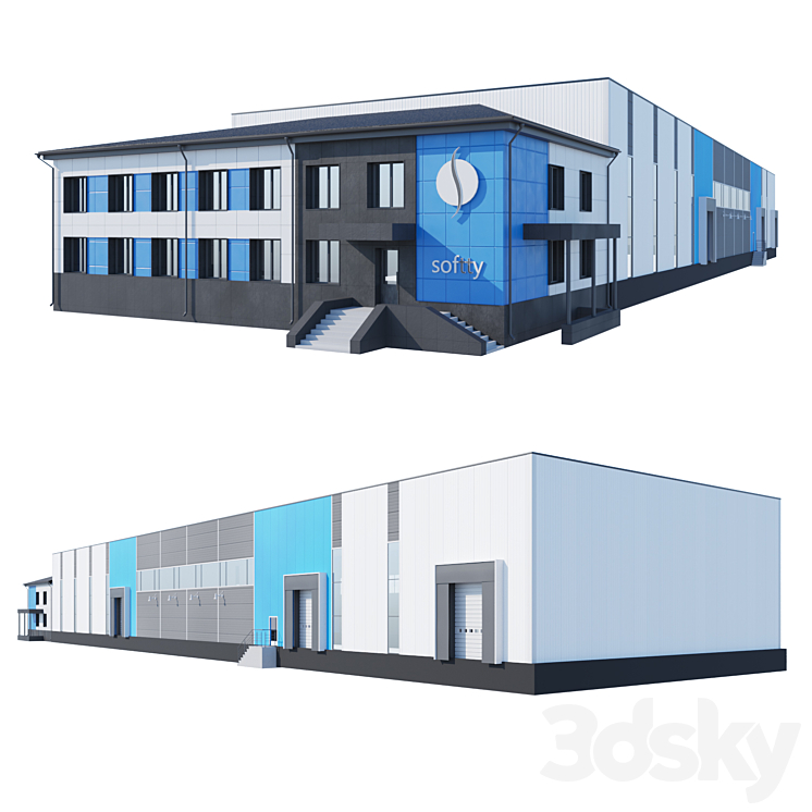 Warehouse with attached office 3DS Max - thumbnail 1