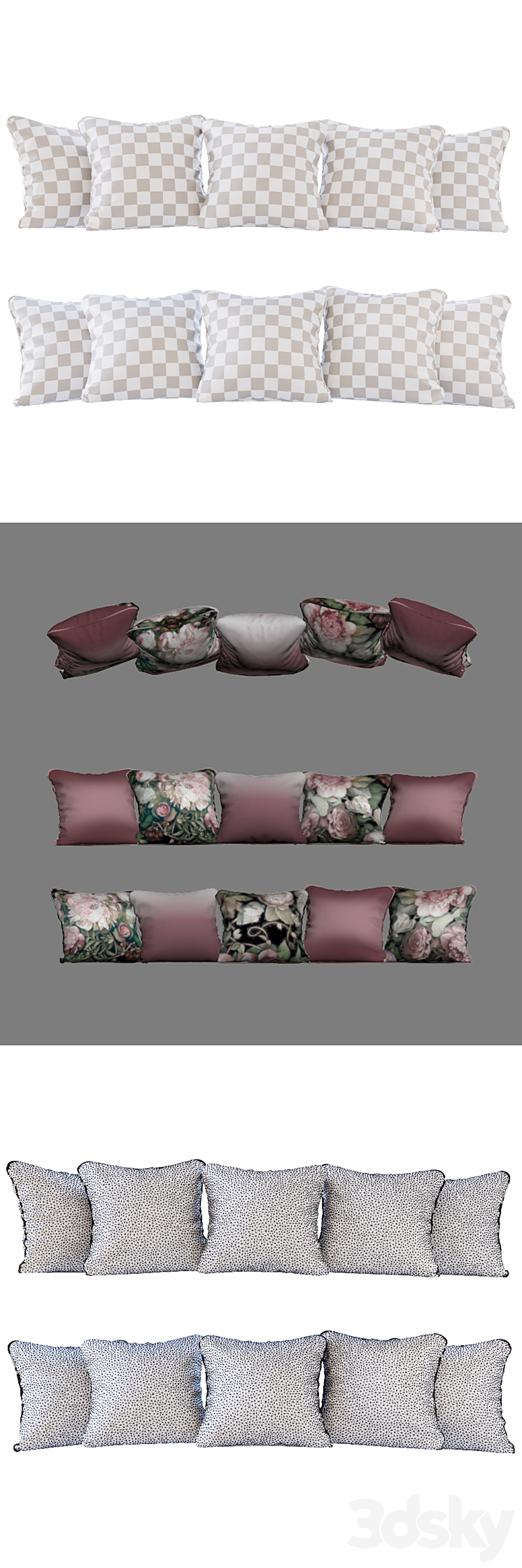 Set of cushions cherry gradient and flowers 02 (Pillows cherry gradient and flowers 02 YOU) 3D Model