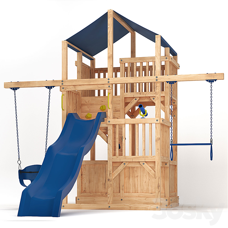Quad Space Saver Swing Set 3D Model