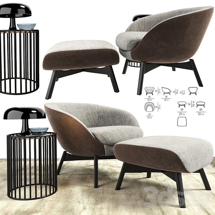 Minotti Russell Arm Chair With Ottoman And Table 3DS Max - thumbnail 1