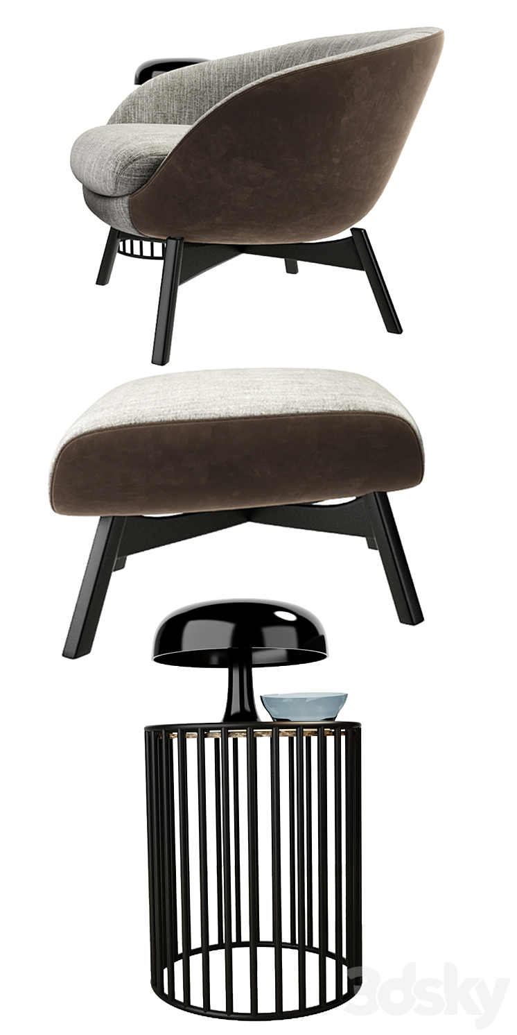 Minotti Russell Arm Chair With Ottoman And Table 3DS Max - thumbnail 2