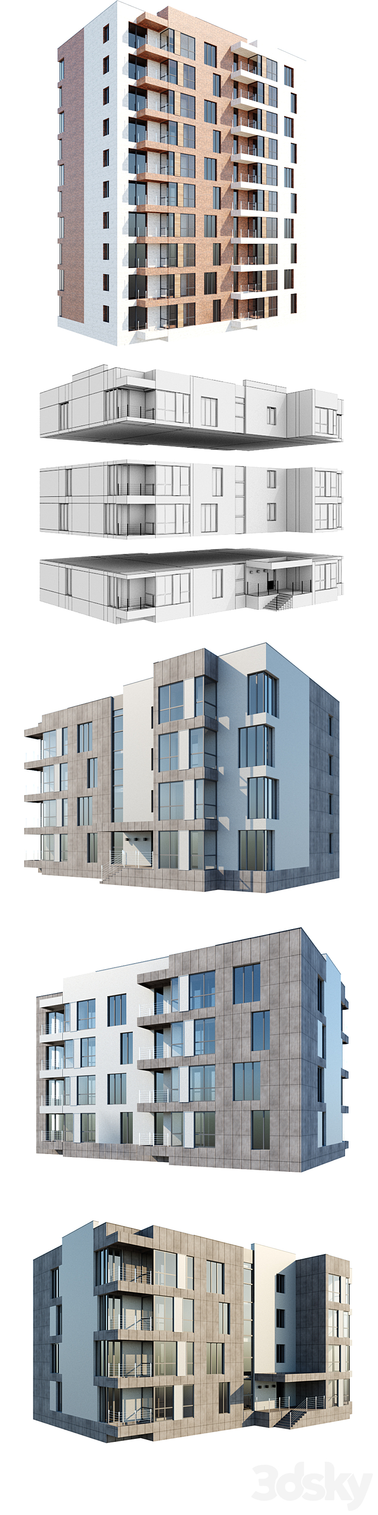 Multi-storey residential building 3DS Max - thumbnail 2