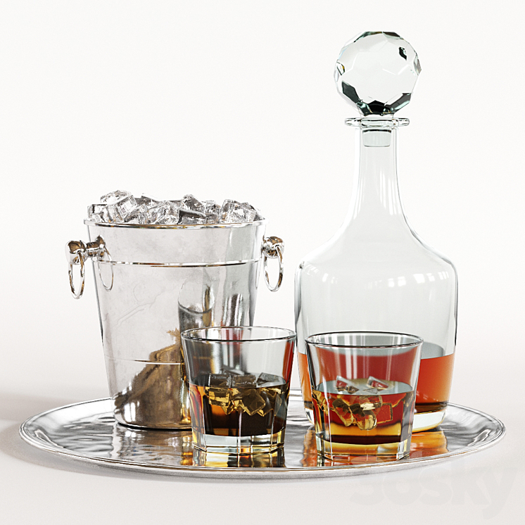 Whiskey Decanter Glass Tray Set 3DS Max - thumbnail 1