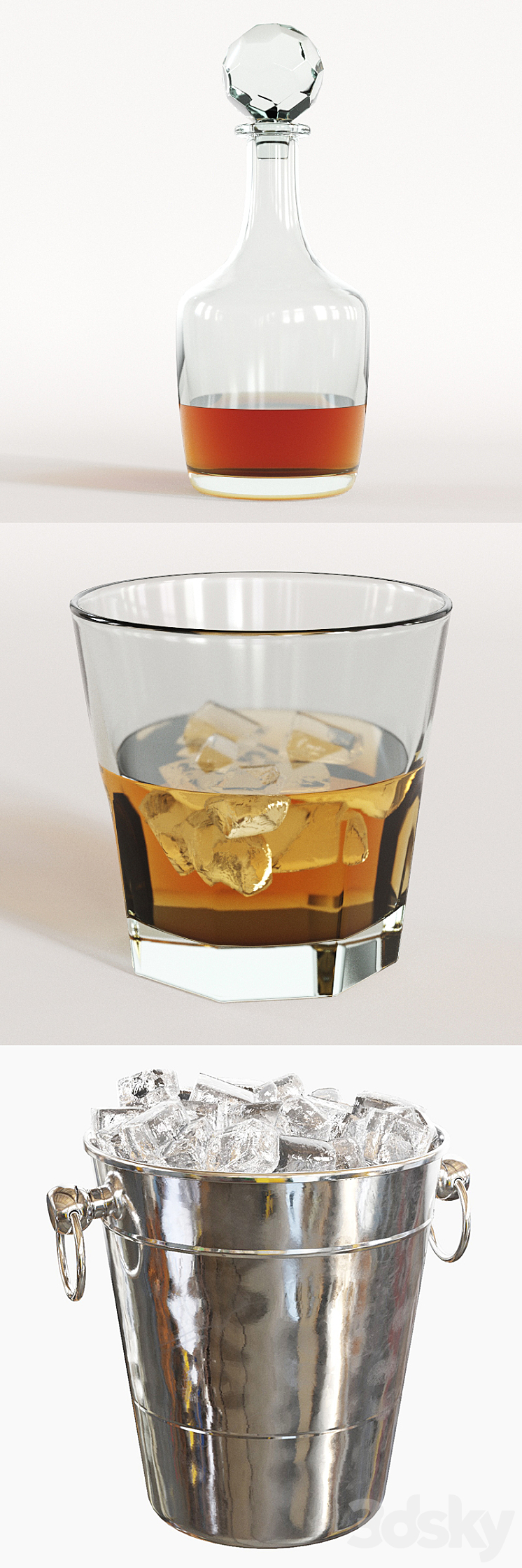 Whiskey Decanter Glass Tray Set 3DS Max - thumbnail 2