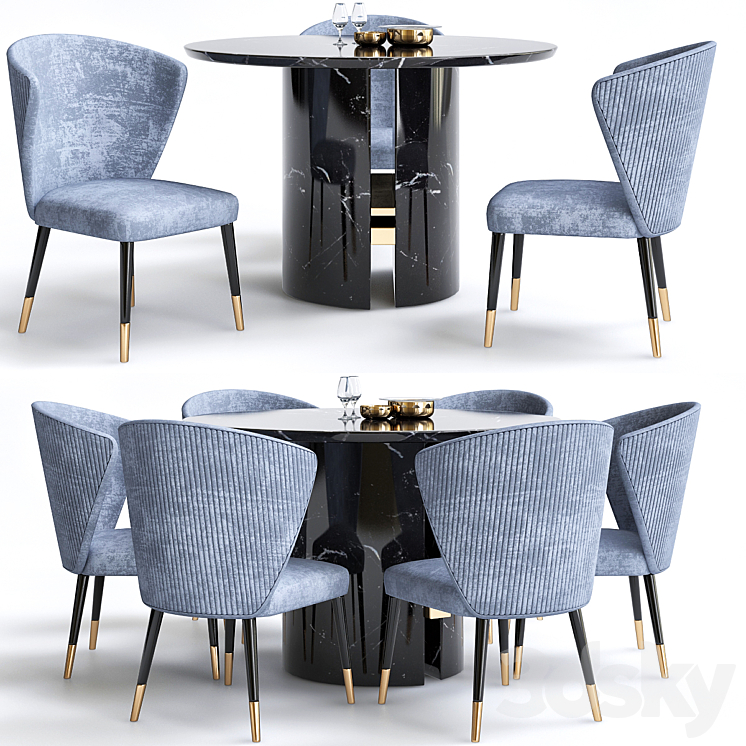 Minotti Chair and table 3DS Max - thumbnail 1