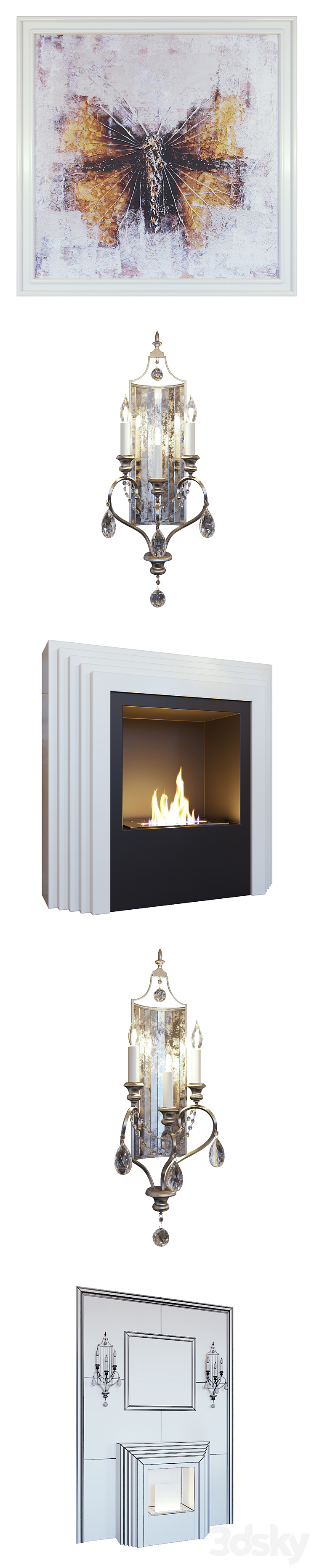 Karla's fireplace Feiss Gianna FE GIANNA3W sconce picture and mirror panel 3D Model
