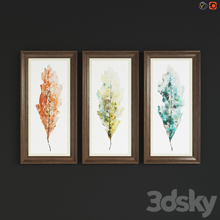 Uttermost Tricolor Leaves Abstract Art, S / 3 Frame 3D model