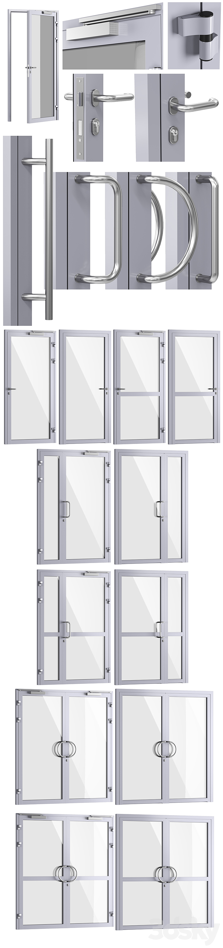 Glass fire doors and partitions a set of handles 3D Model